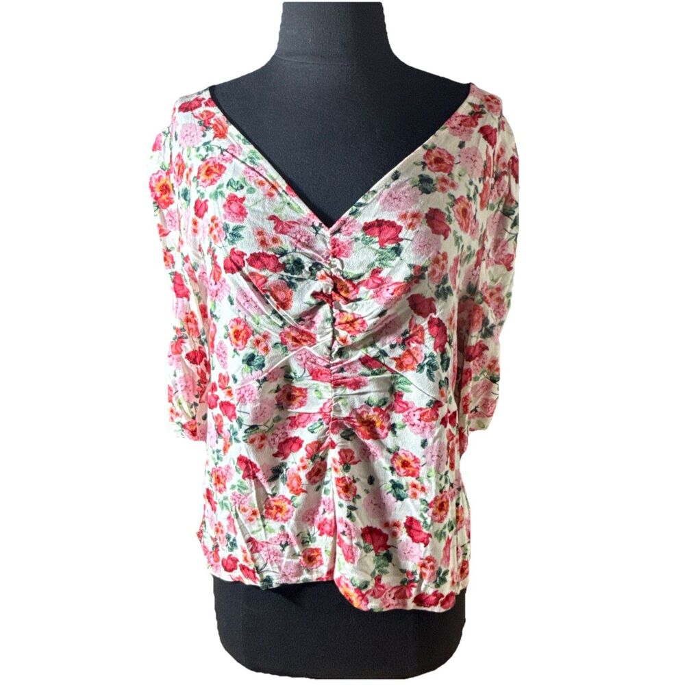 Old Navy Rose Print Blouse V Neck Size M